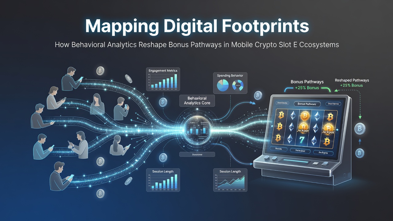 Visualization of digital footprint tracking across mobile crypto slot platforms showing user behavior patterns and data flows