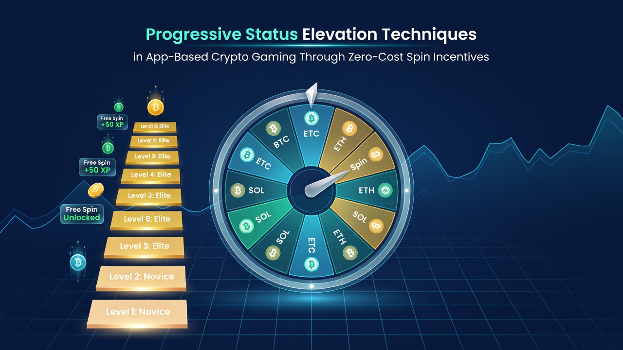 Mobile crypto gaming interface displaying zero-cost spin incentives and tier progression indicators