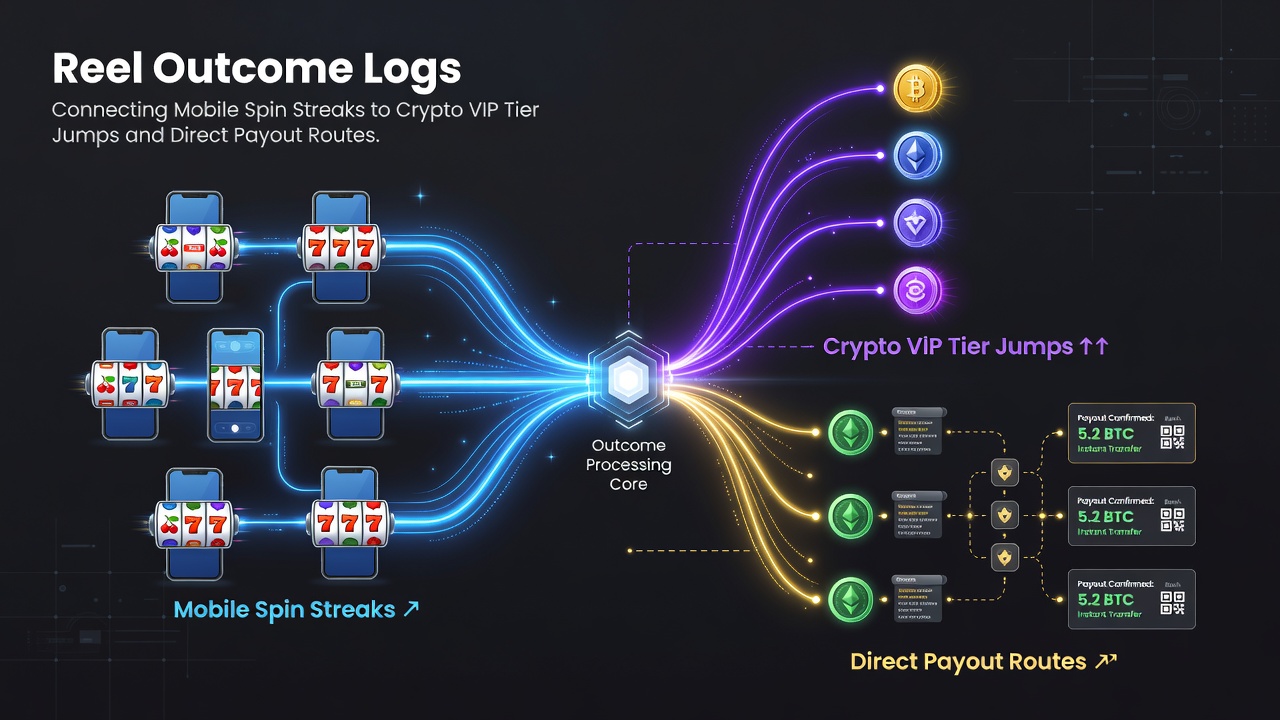 Blockchain transaction flow showing direct payout routes from mobile reel logs to crypto VIP accounts